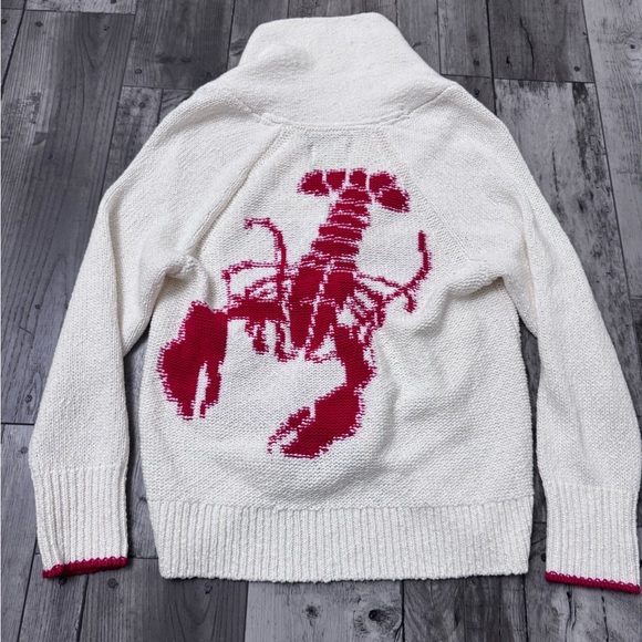 Anthropologie Rare Lobster Knit Cardigan Button Sweater Boho Cream & Red XS - Picture 3 of 5